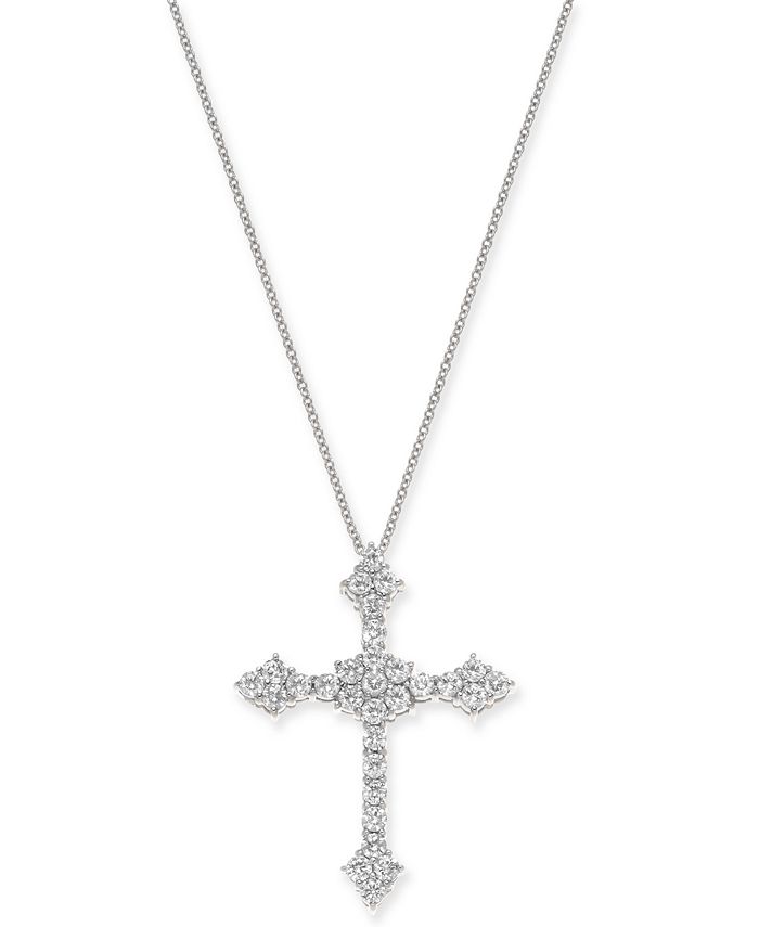 Macy's - Diamond Flower Cross Pendant Necklace in 14k White Gold (1-1/2 ct. t.w.)