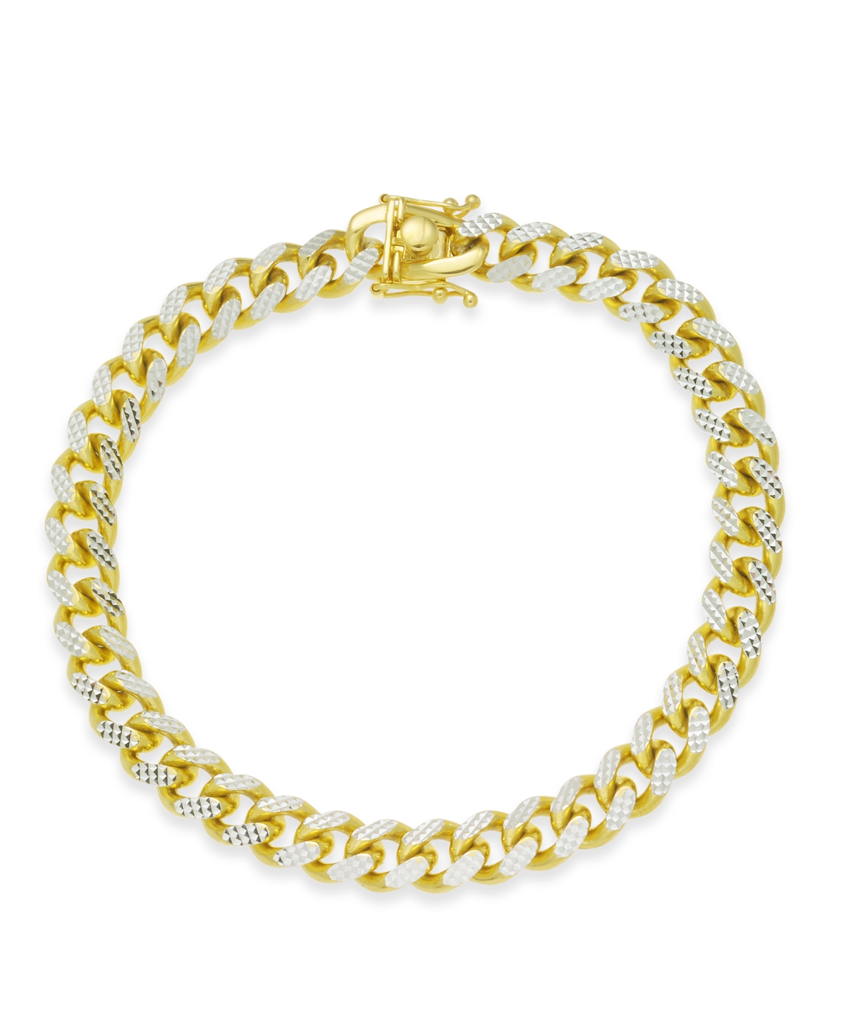 Men's Two-Tone Cuban Link Chain Bracelet in 14k Gold-Plated Sterling Silver and Sterling Silver - Gold