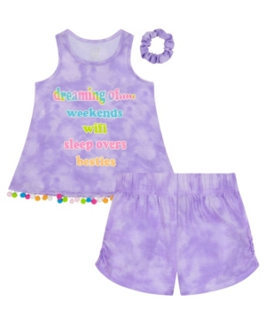 Big Girls Pom Pom 2 Piece Short Set with Scrunchie