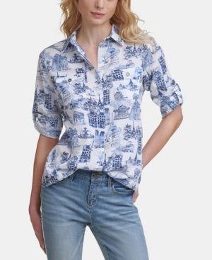Karl Lagerfeld Women's Whimsical Button-up Blouse In Natural