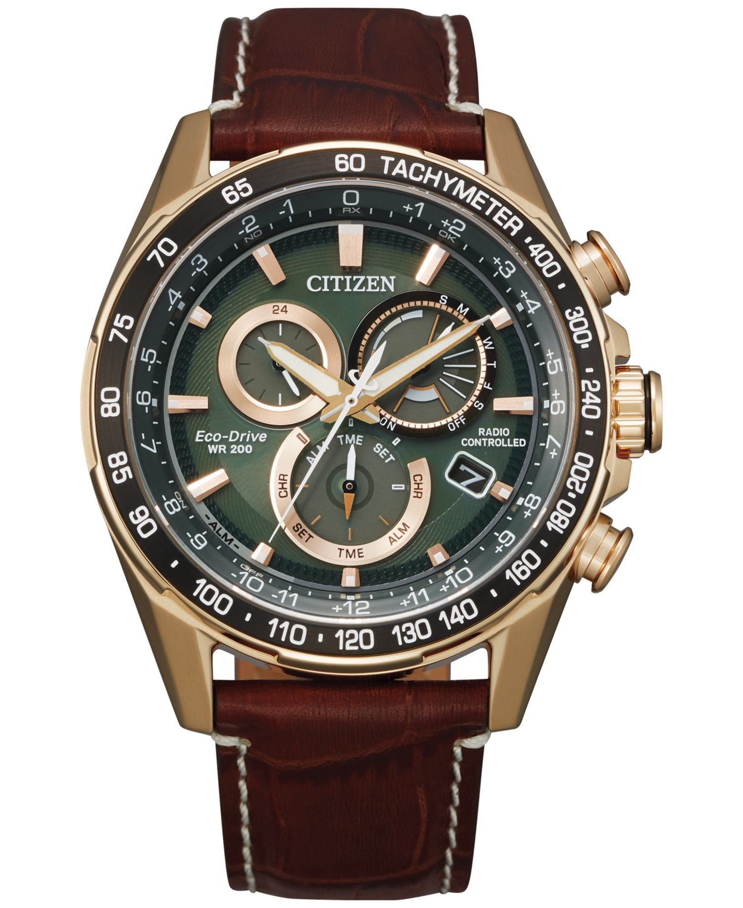 Eco-Drive Men's Chronograph PCAT Brown Leather Strap Watch 43mm