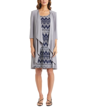 R & M Richards Petite Cascade-Collar Jacket & Printed Shift Dress