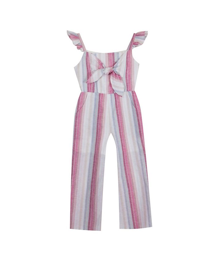 Rare Editions Big Girls Stripe Linen Jumpsuit - Macy's
