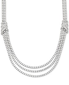 Cubic Zirconia Triple Strand 18" Statement Necklace in Sterling Silver