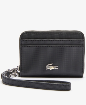 Lacoste Daily Classic Small Coated Pique Canvas Zip Wallet In Black