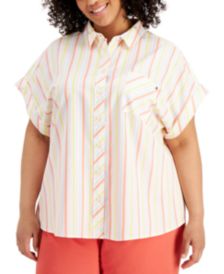 Plus Size Striped Extended-Shoulder Shirt