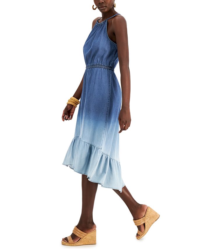 tiered halter neck midi dress