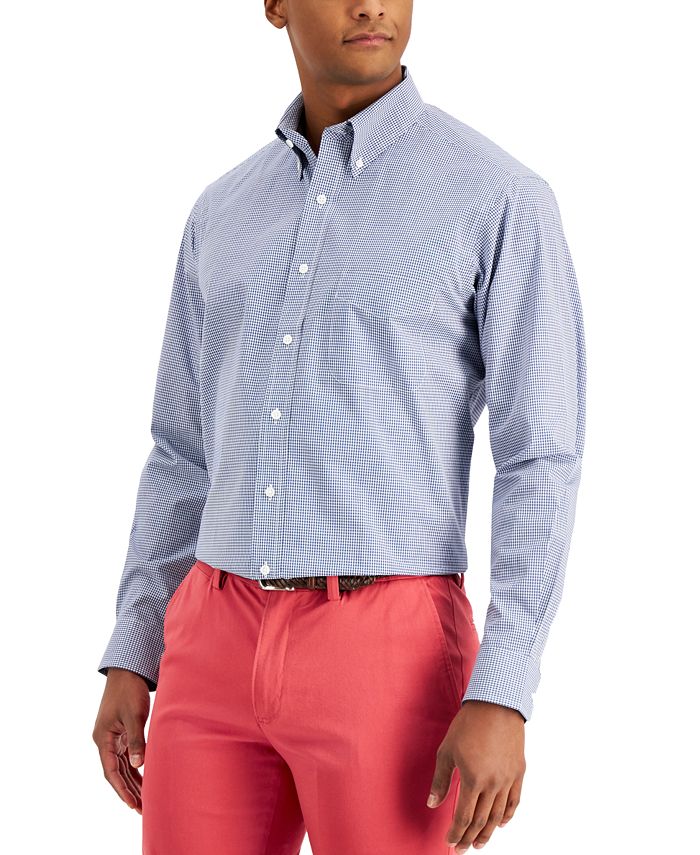 Club Room Men's Regular Fit Cotton Mini Gingham Dress Shirt, Created