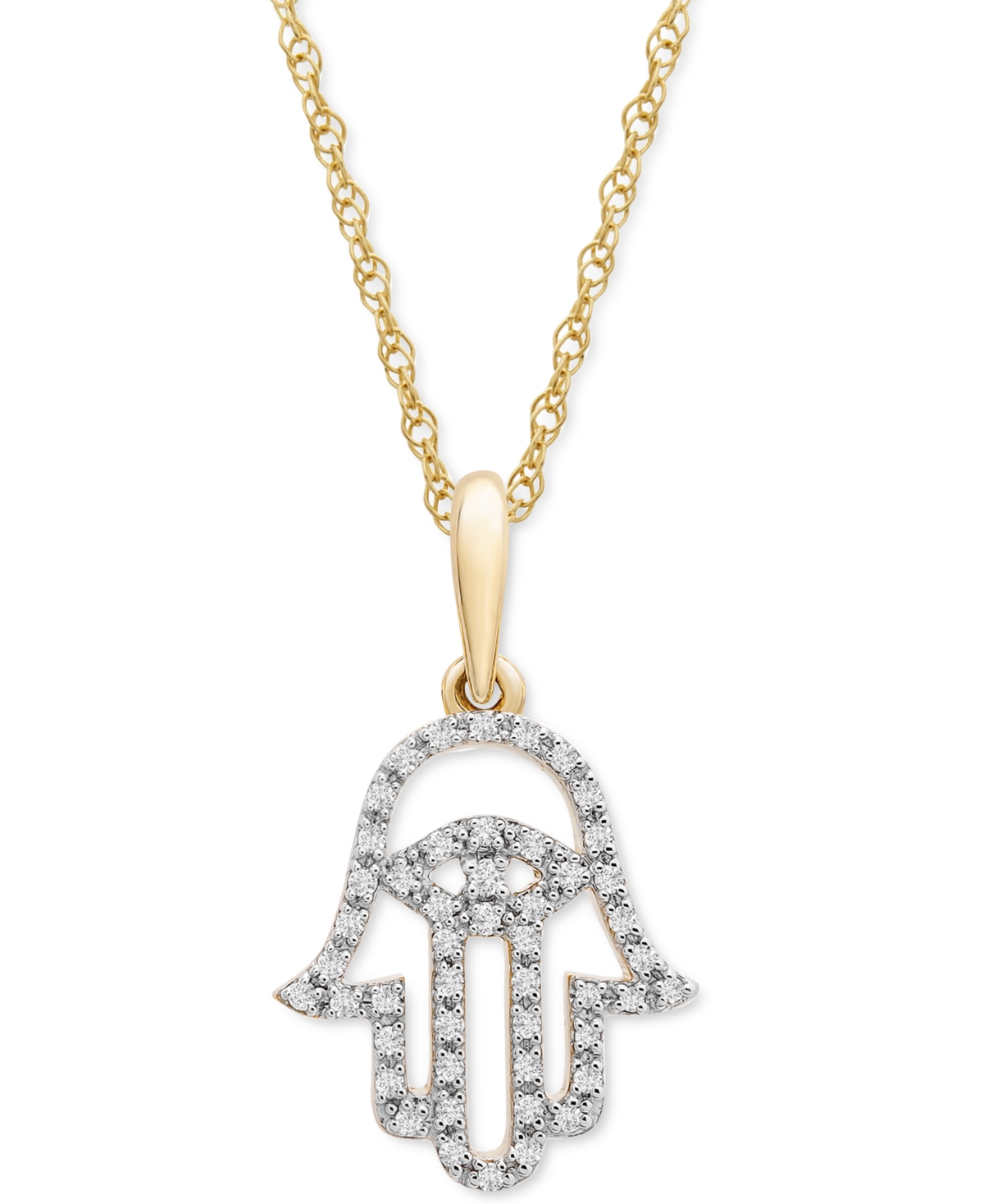 Diamond Hamsa Hand 18" Pendant Necklace (1/10 ct. t.w.) in 10k Yellow or White Gold, Created for Macy's - White Gold