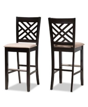 Baxton Studio Jason Modern And Contemporary Fabric Upholstered 2 Piece Bar Stool Set In Sand