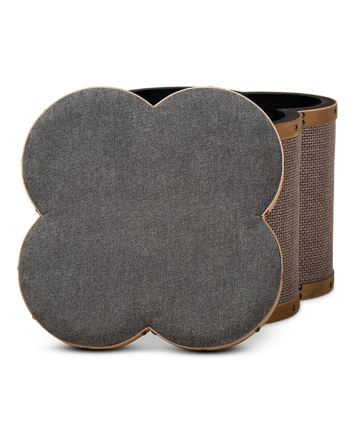 Marilyn Modern and Contemporary Transitional and Fabric Upholstered 2 Piece Clover Shaped Storage Ottoman Set