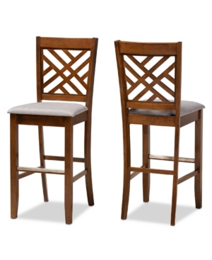 Baxton Studio Jason Modern And Contemporary Fabric Upholstered 2 Piece Bar Stool Set In Walnut Brown