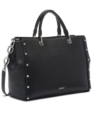 Dkny Gianna Leather Tote In Black/silver