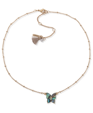 lonna & lilly Gold-Tone Mother-of-Pearl Butterfly Pendant Necklace 16