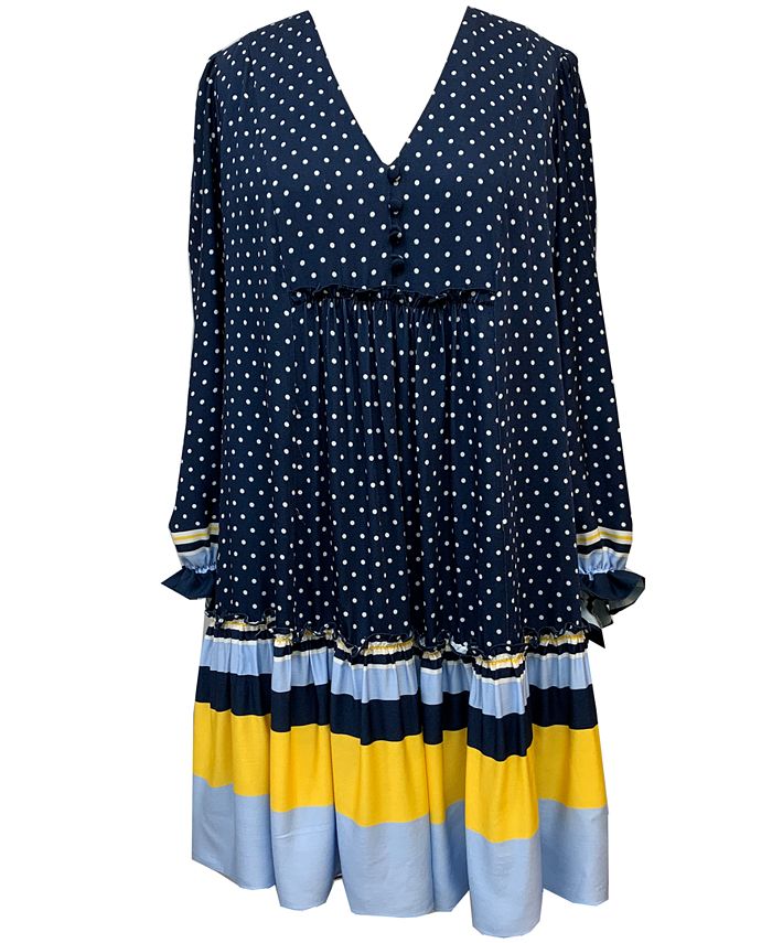 Taylor Polka Dot Striped Hem Dress Macy s
