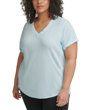 CALVIN KLEIN PERFORMANCE PLUS SIZE SOLID ROLLED-CUFF TOP