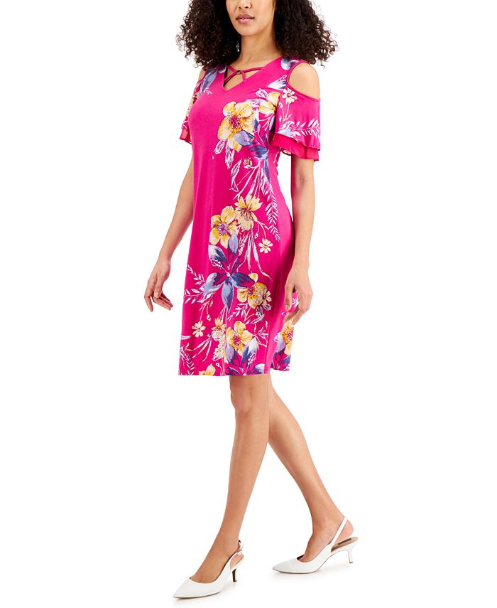 JM Collection Cold-Shoulder Printed Dress, Created for Macy's - Macy's