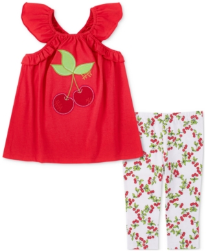 Kids Headquarters Baby Girls 2-Pc Flutter-Sleeve Tunic & Cherry Capri Leggings Set
