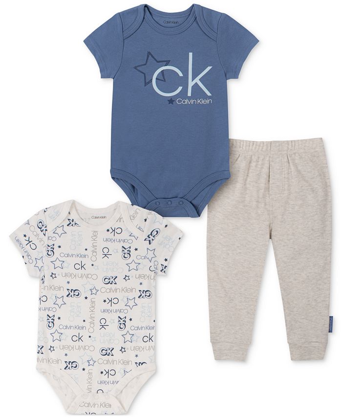 Calvin Klein Baby Boys 3Pc. Logo Bodysuits & Jogger Pants Set Macy's
