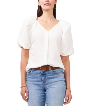 Vince Camuto V neck Puff sleeve Blouse In New Ivory ModeSens