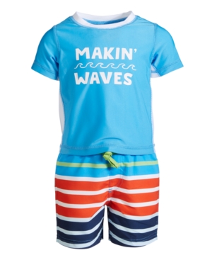 First Impressions Kids' Baby Boys Striped Rash Guard Set, Created For Macy's In Aquarium Blue