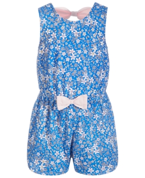 First Impressions Baby Girls Floral-print Cotton Romper, Created For Macy's In Ribbon Blue