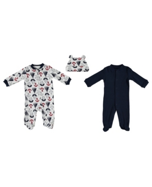 Chickpea Kids' Baby Boys Naval Print 3-piece Footed Coverall Set In Navy