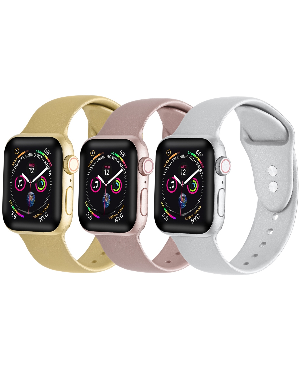 Posh Tech Men's And Women's Rose Gold, Gold-tone Silver-tone Metallic 3 Piece Silicone Band For Apple Watch 38 In Multi