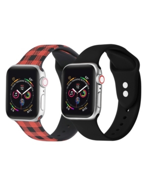 POSH TECH MEN'S AND WOMEN'S BUFFALO PLAID BLACK 2 PIECE SILICONE BAND FOR APPLE WATCH 42MM