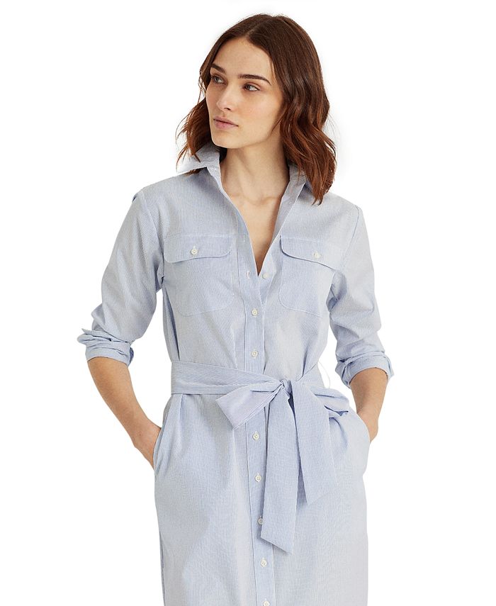 Lauren Ralph Lauren Striped Cotton Broadcloth Shirtdress - Macy's