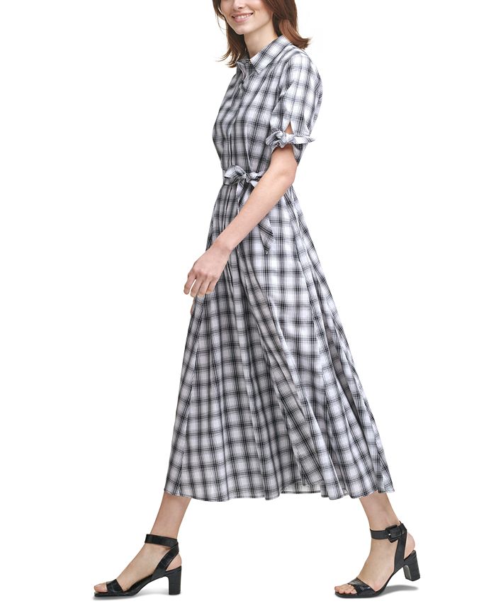 Calvin Klein Plaid Belted Maxi Dress - Macy's
