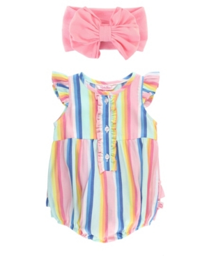Baby Girls Placket Bubble Romper and Bow Headband Set