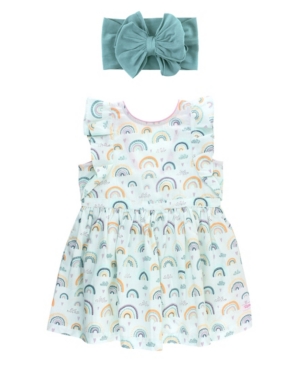 Baby Girls Butterfly Sleeve Dress and Bow Headband Set