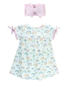 Baby Girls Button Back Dress and Bow Headband Set
