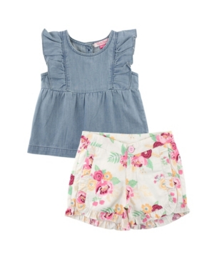Baby Girls Slub Ruffle Tank Top and Short Set