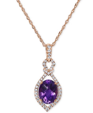 Macy's Amethyst (1-5/8ct. T.w.) & Diamond (1/4 Ct. T.w.) Oval Halo 18" Pendant Necklace In 14k Rose Gold