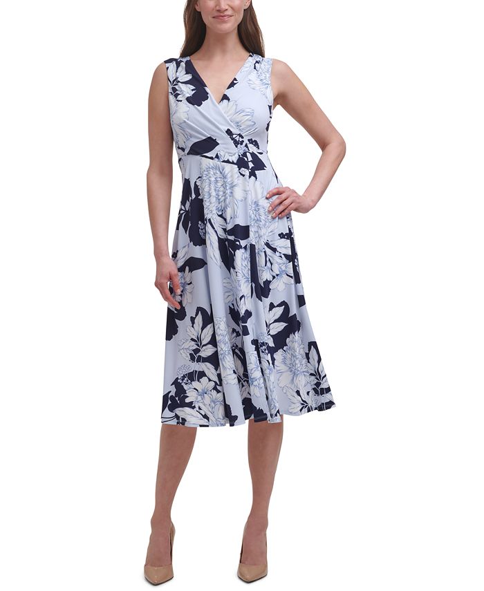 Vince Camuto Floral-Print Fit & Flare Midi Dress - Macy's