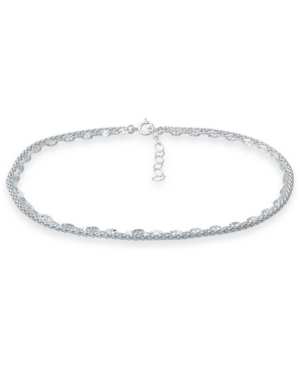 Giani Bernini Double Chain Ankle Bracelet, Created For Macy's In Silver