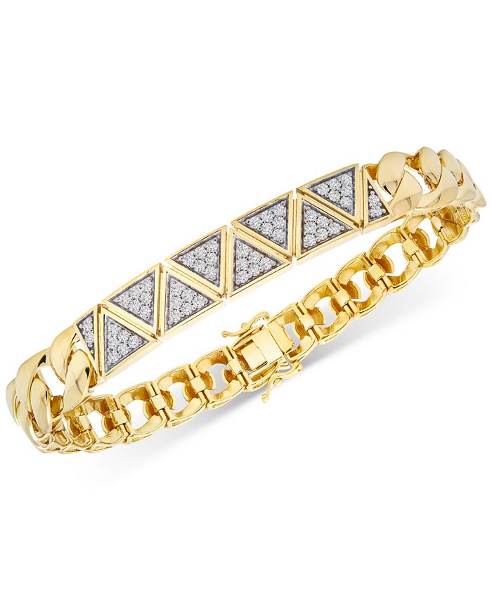Macy's - Men's Diamond Triangular Cluster Statement Bracelet (1 ct. t.w.) in 14k Gold-Plated Sterling Silver