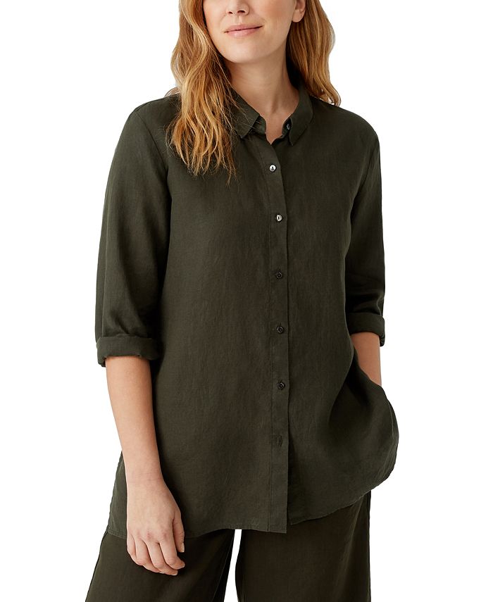 eileen fisher women's classic collar organic linen shirt