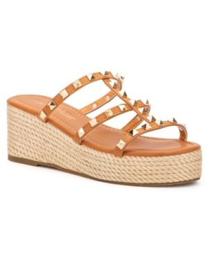 Olivia Miller Women's Silver Sands Studded Wedge Slide Sandals Women's Shoes
