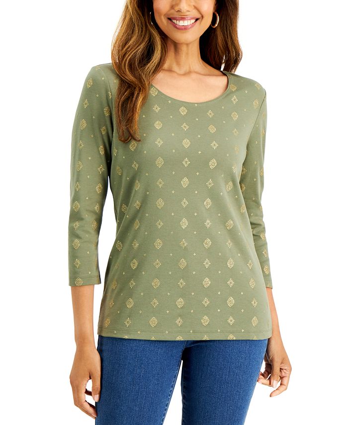 Karen Scott Medallion Sparkle Printed Top, Created for Macy's Macy's