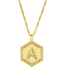 Gold Plate Diamond Cut Initial Pendant Necklace, 16" + 2" extender