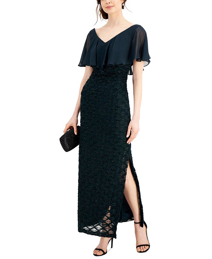 Connected V-Neck Cape-Overlay Gown - Macy's