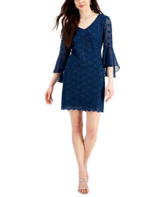 Connected Bell-Sleeve Sequined Lace Dress - Macy's