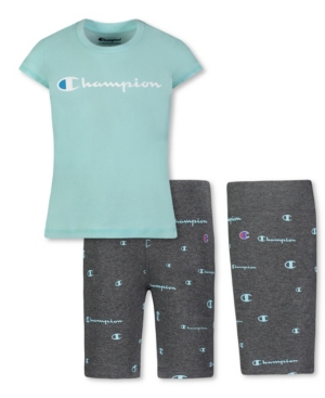 Champion Toddler Girls Classic Script Tee All Over Print Biker Short 2 Piece Set