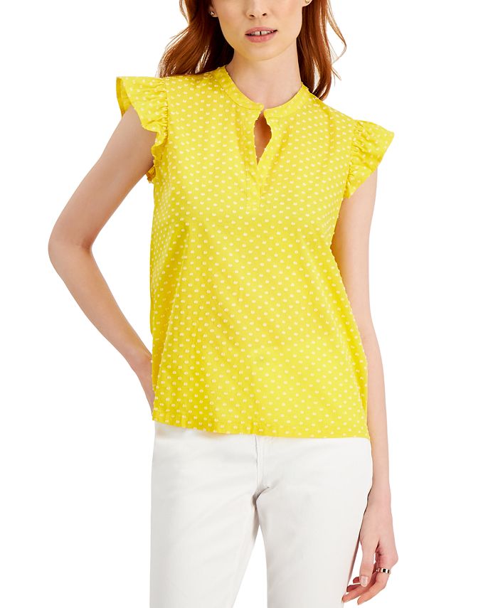 Style & Co Cotton Clip-Dot Ruffled-Sleeve Top, Created for Macy's - Macy's