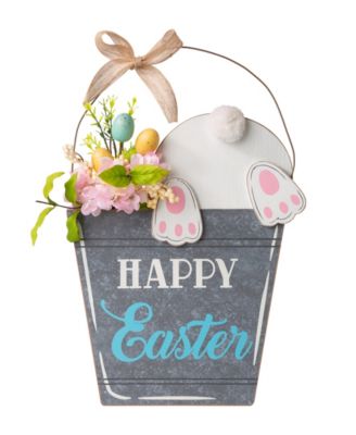 Glitzhome - 18"H Easter Wooden Bunny Eggs Wall D&eacute;cor
