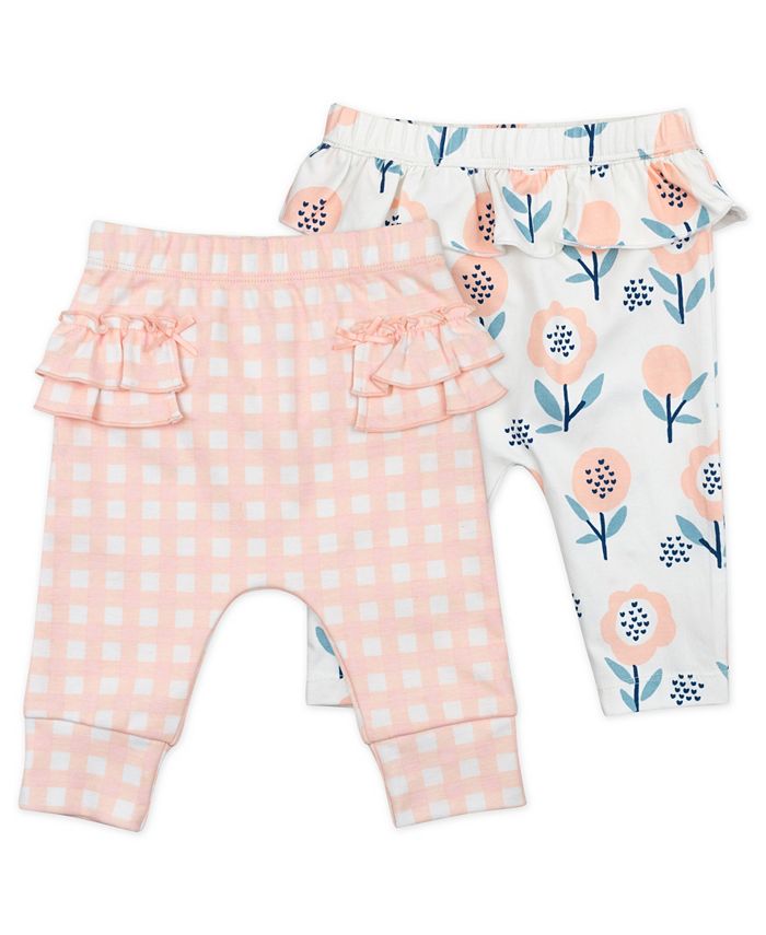 Mac & Moon 2-Pack Organic Cotton Pant in Pink Gingham and Bunny Floral ...
