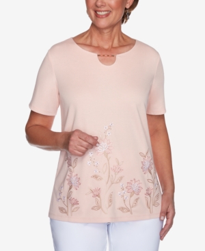 ALFRED DUNNER WOMEN'S MISSY SPRINGTIME IN PARIS FLORAL EMBROIDERY TOP